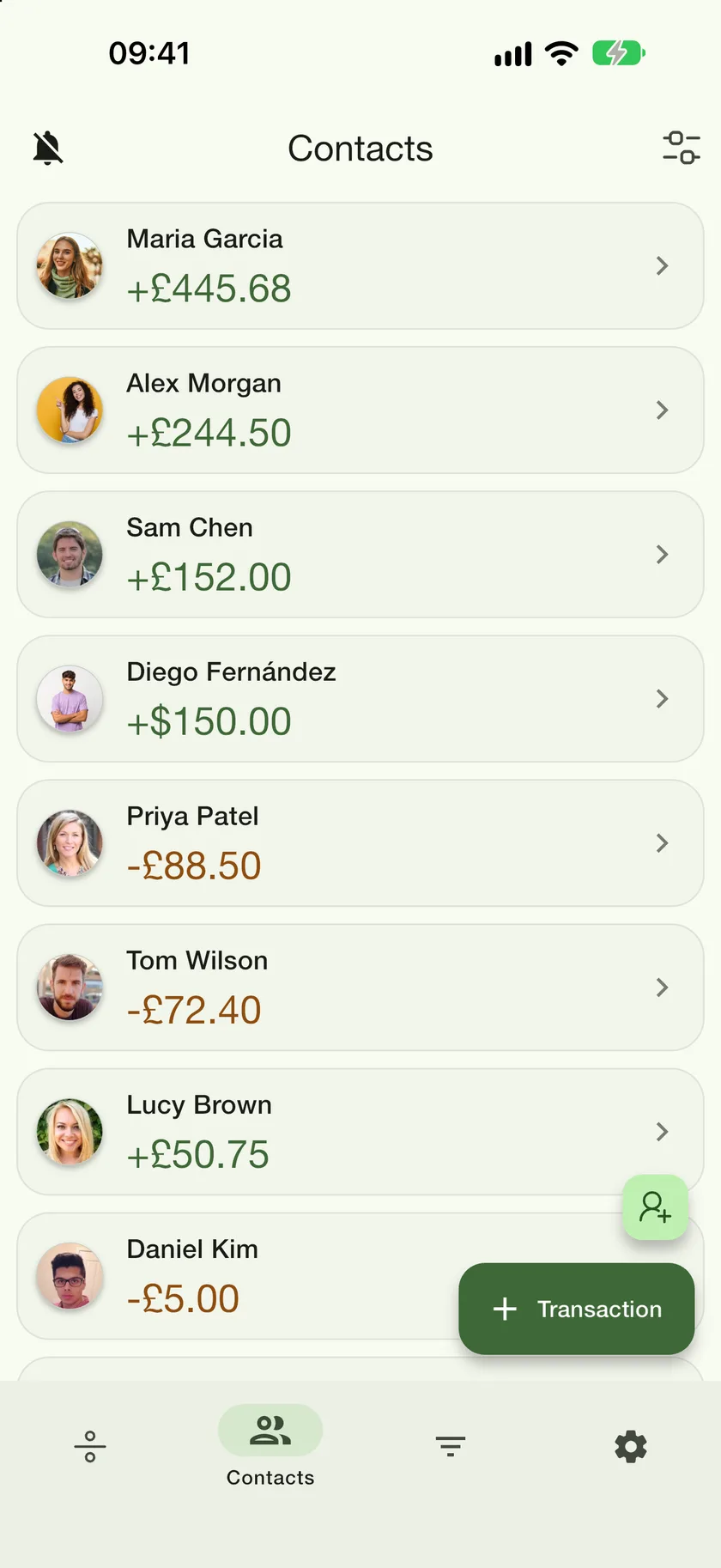 The Contacts tab with the add-person button highlighted