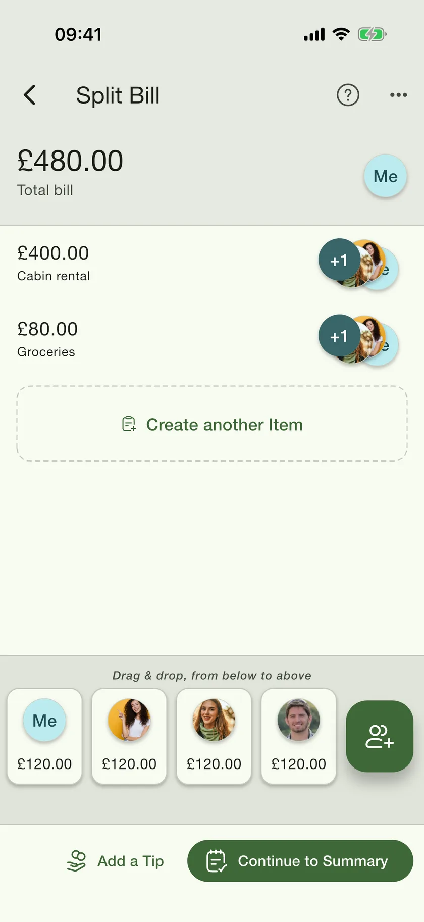 Item-by-item bill splitting in PayMeLater with draggable friend chips